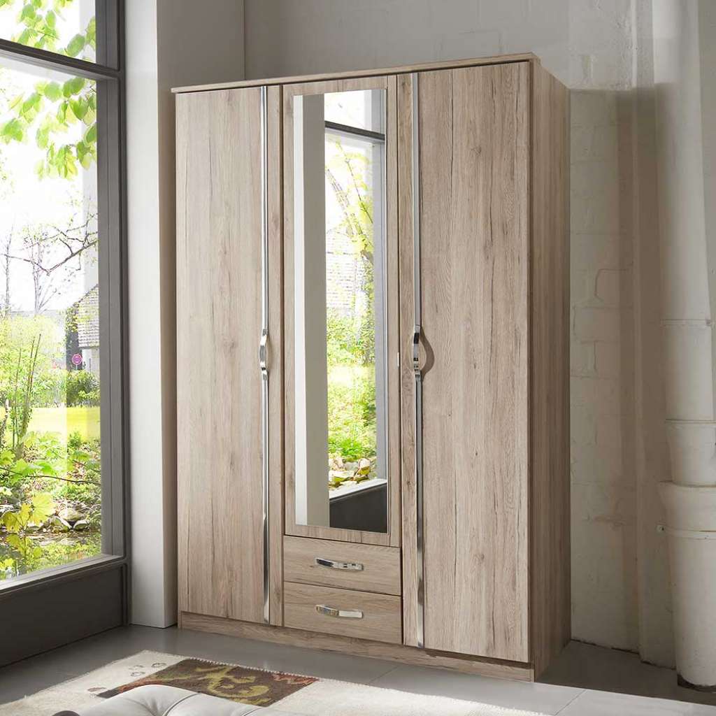 Drehtürschrank Holzoptik in Eiche San Remo Spiegeltür und Schubladen