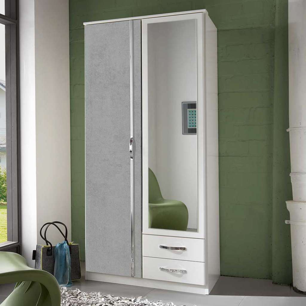 Kleiner Kleiderschrank mit Spiegeltür und Schubladen 91 cm breit
