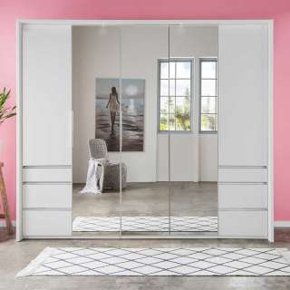 Spiegeltüren Kleiderschrank in Weiß sechs Selbsteinzug Schubladen