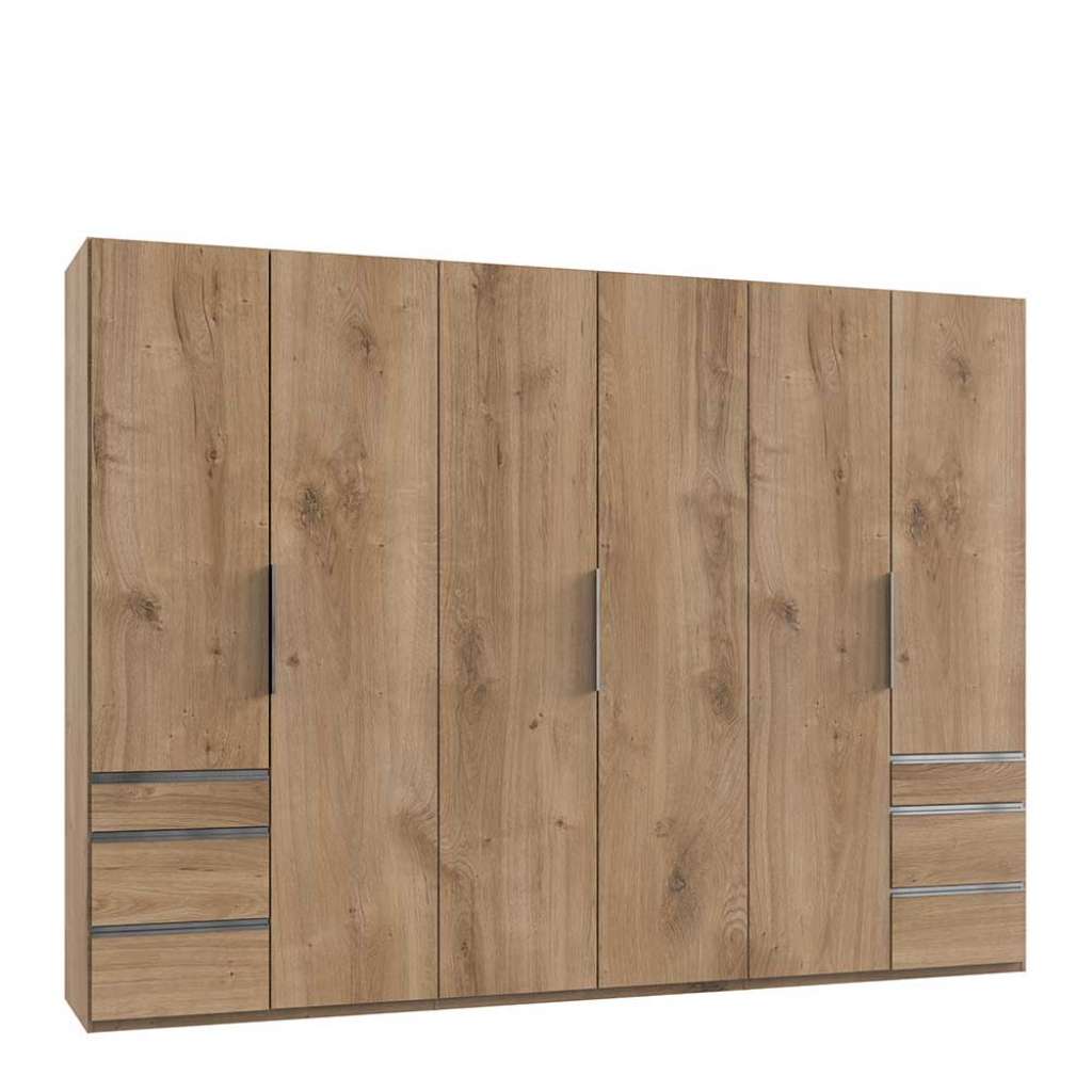 Drehtürenkleiderschrank 300 cm in Plankeneiche NB sechs Schubladen