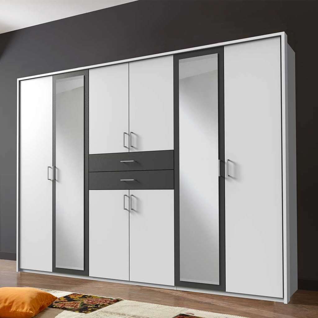 XL Kleiderschrank Schlafzimmer in Weiß und Dunkelgrau 58 cm tief
