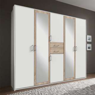 XL Schrank Schlafzimmer mit Spiegeltüren Eiche Sägerau & Weiß