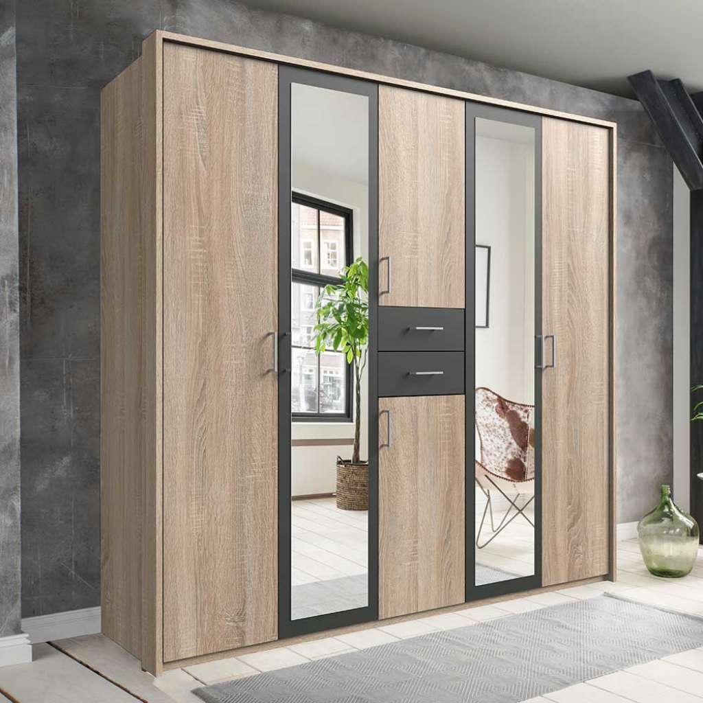 Schrank Schlafzimmer zweifarbig in Eiche Sägerau Dunkelgrau