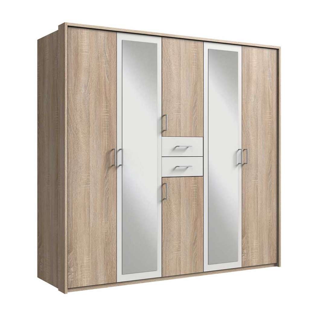 Moderner Drehtürenkleiderschrank in Eiche Sägerau Weiß
