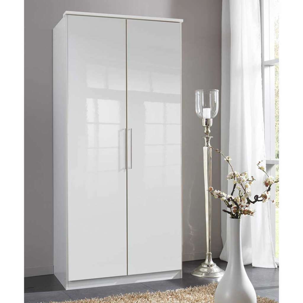 Weißer Hochglanz Kleiderschrank inklusive Kranzleiste 91 cm breit