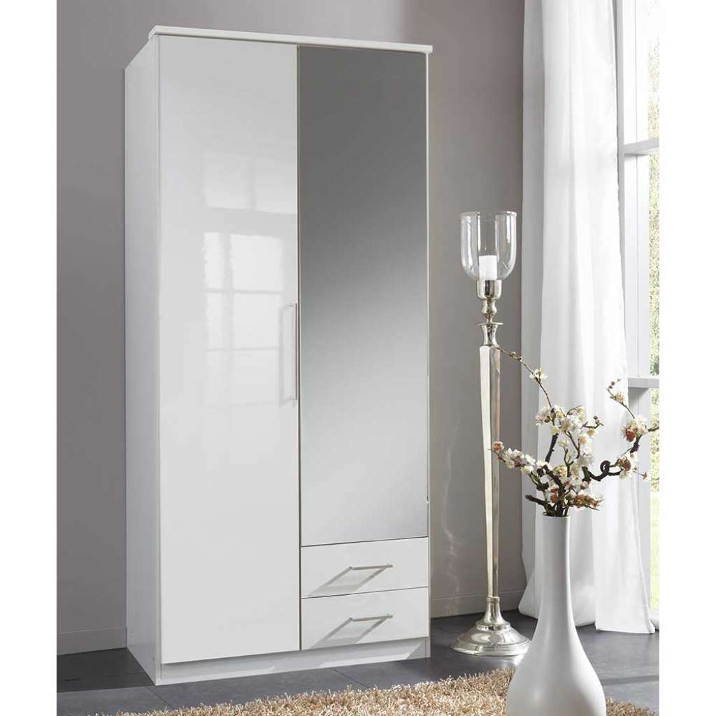 Weißer Hochglanz Schrank mit Spiegel 2 türig Made in Germany