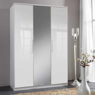 Hochglanz Weiß Schrank mit Spiegeltür 135 cm breit - 199 cm hoch
