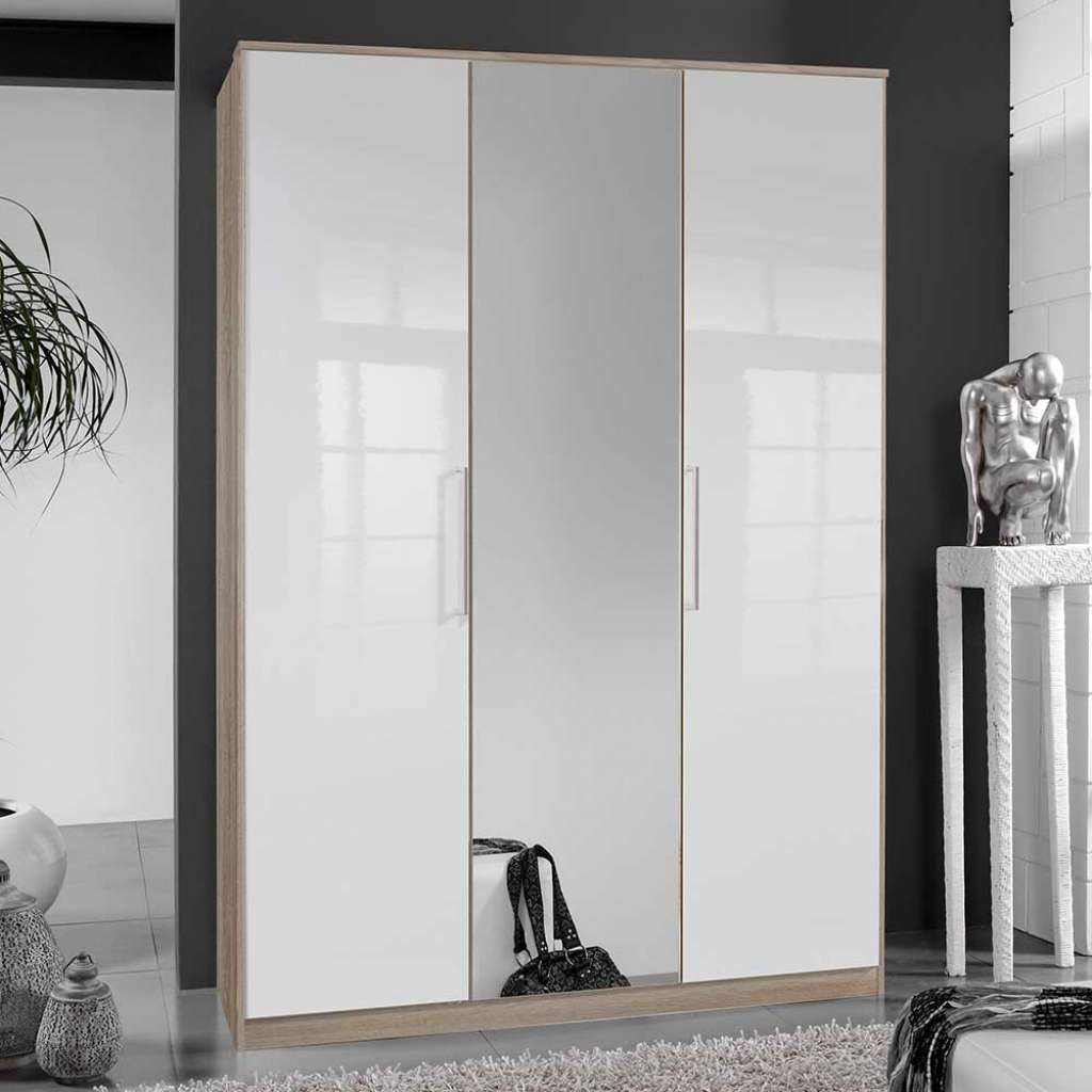 Schlafzimmerschrank mit Spiegeltür Eiche Sägerau und Weiß