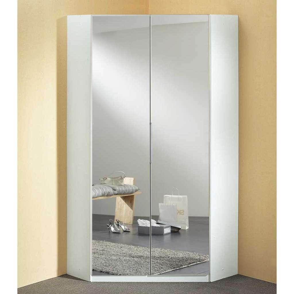 Schlafzimmereckschrank in Weiß zwei Spiegeltüren