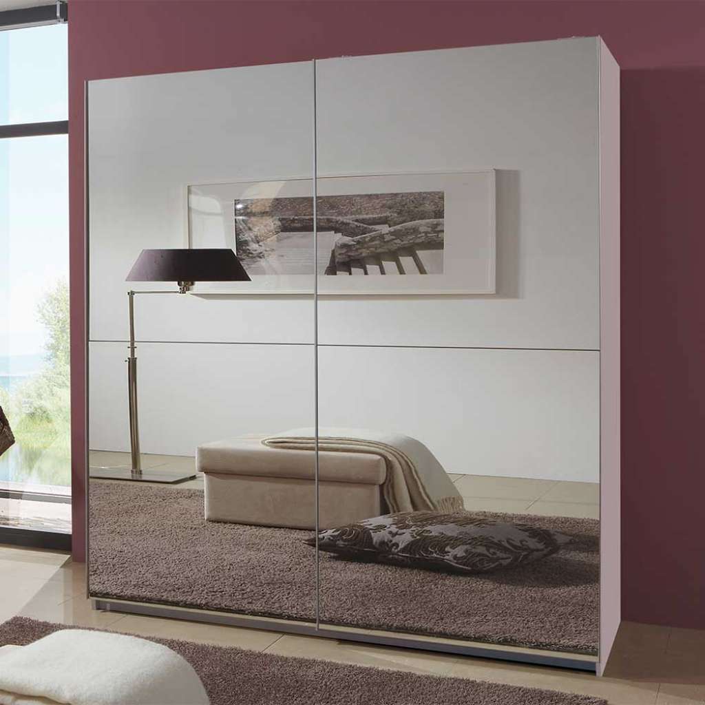 Schwebetürenschrank Weiß Spiegelfront 179 cm breit 198 cm hoch