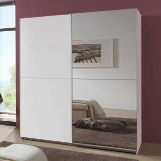 Schwebetürenschrank Weiß Spiegel in modernem Design 179 cm breit