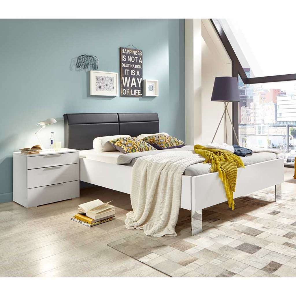 Großes Bett in modernem Design Weiß und Dunkelgrau