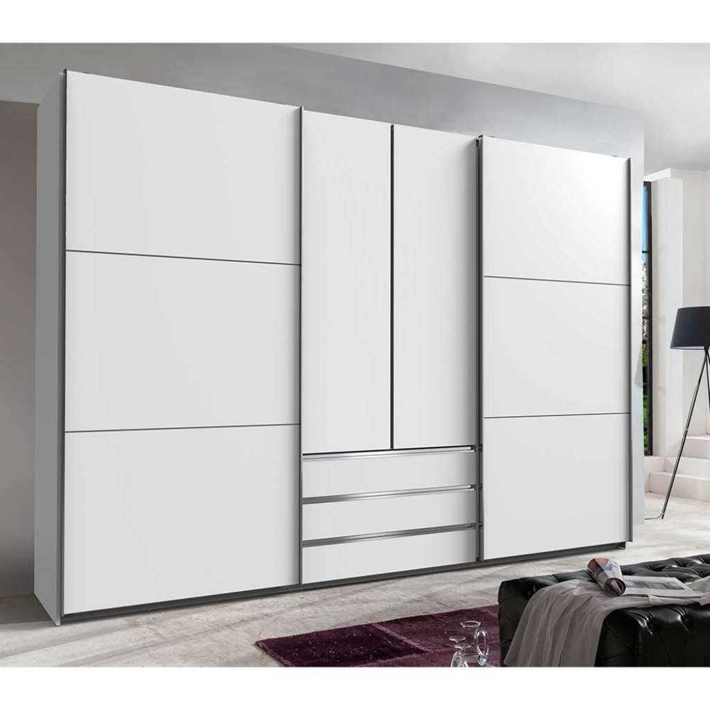 Schlafzimmerkleiderschrank 300 cm breit in Weiß Dreh- und Schiebetüren