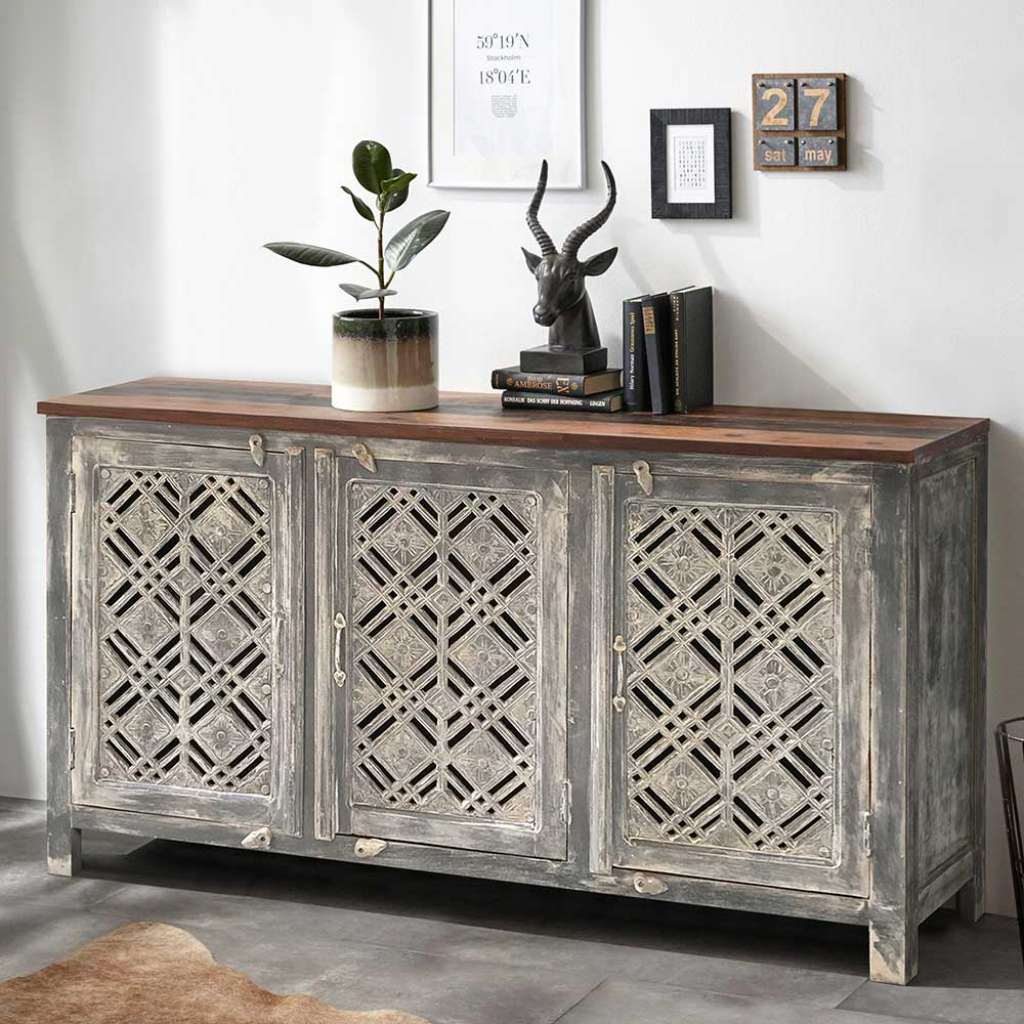 Große Kommode im Shabby Chic Stil Mangobaum Massivholz