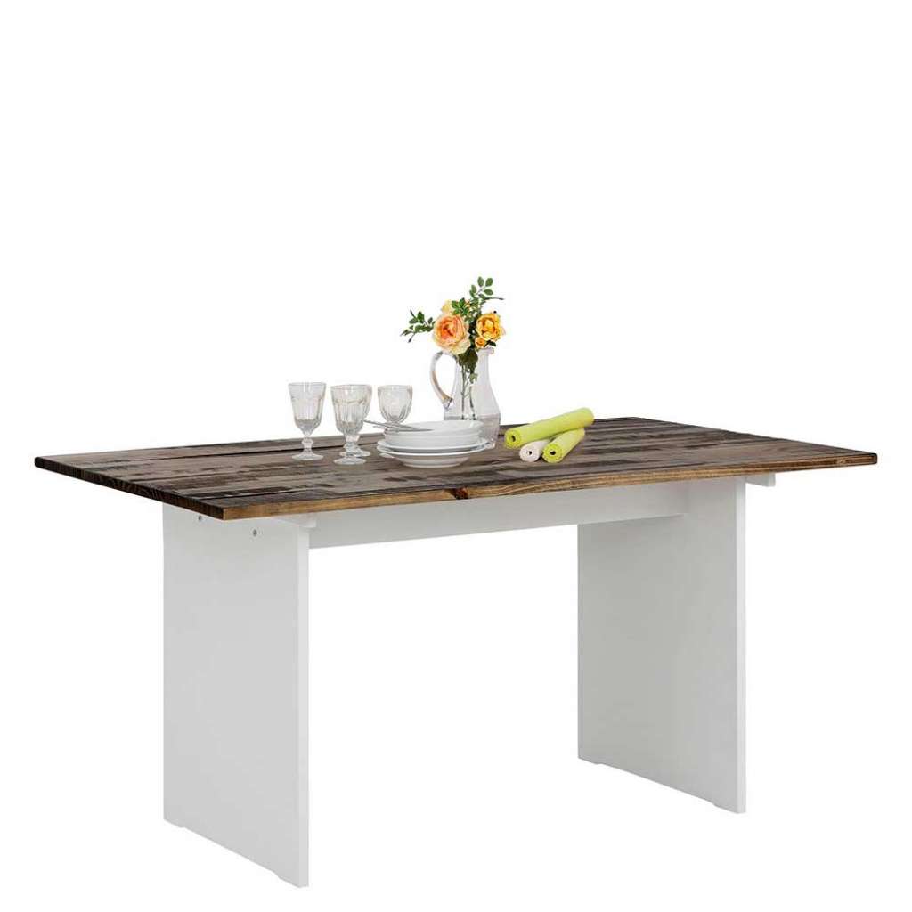 Tisch Esszimmer & Küche in Kiefer dunkel und Weiß Landhausstil