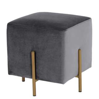 Hocker mit Samt Bezug Grau in Grau 42 cm Sitzhöhe