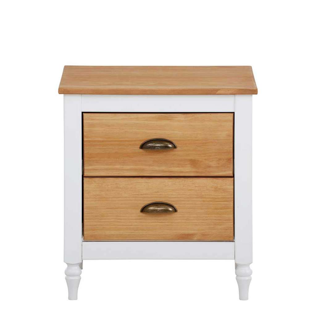 Landhaus Nachtkonsole mit zwei Schubladen Kieferfarben und Weiß