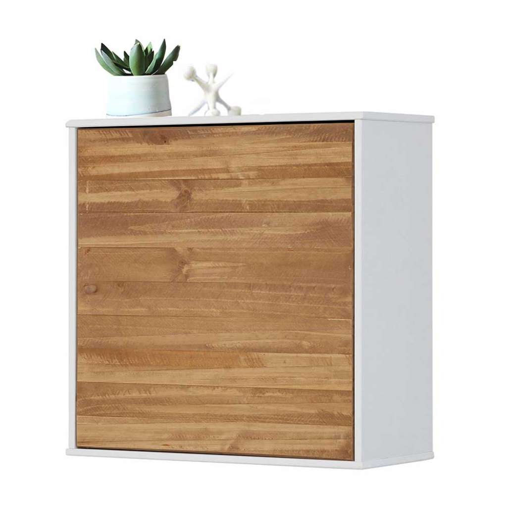 Kompakter Hängeschrank in Kieferfarben und Weiß 65 cm hoch