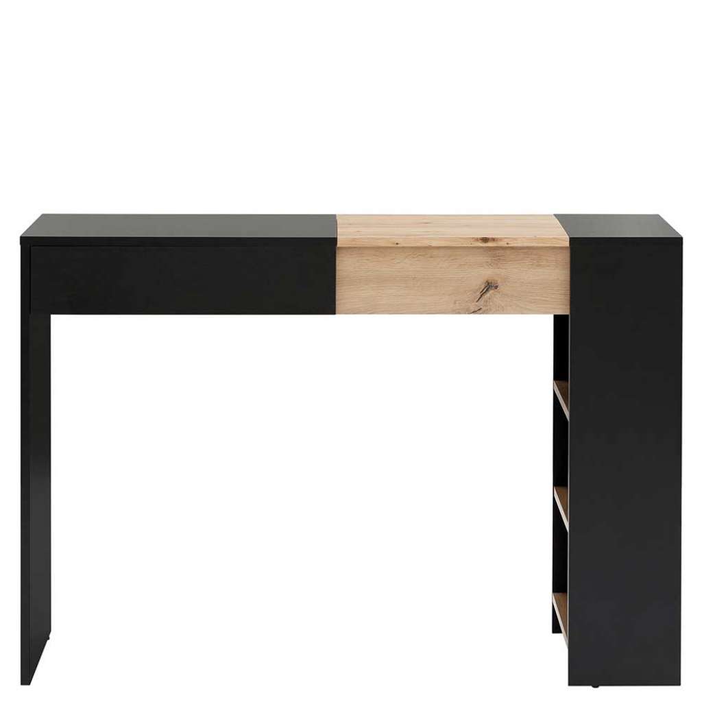 Schminkkonsole in Wildeichefarben und Schwarz mit Spiegel und Regal