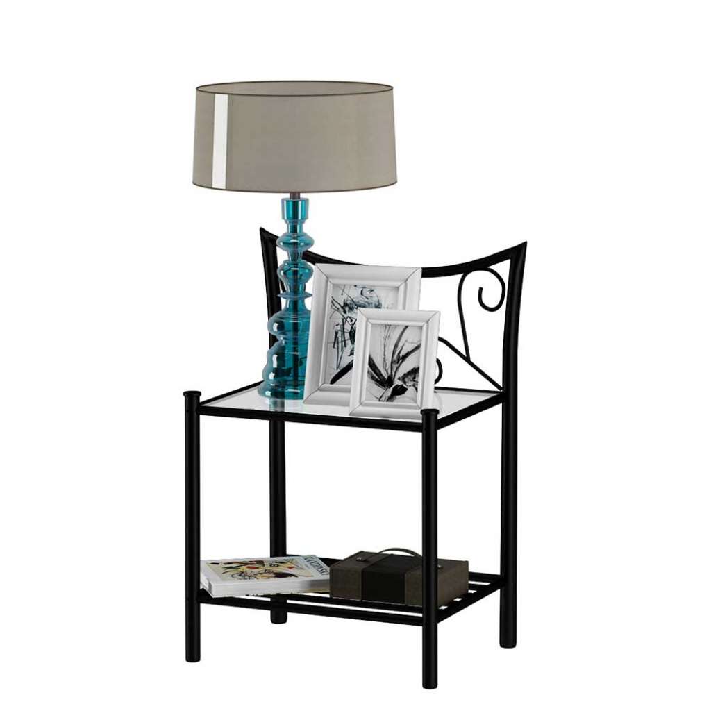 Metall Beistelltisch schwarz mit Glasplatte Vintage Look