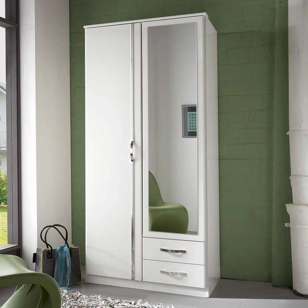 Gästezimmer Schrank weiß mit zwei Schubladen Spiegeltür
