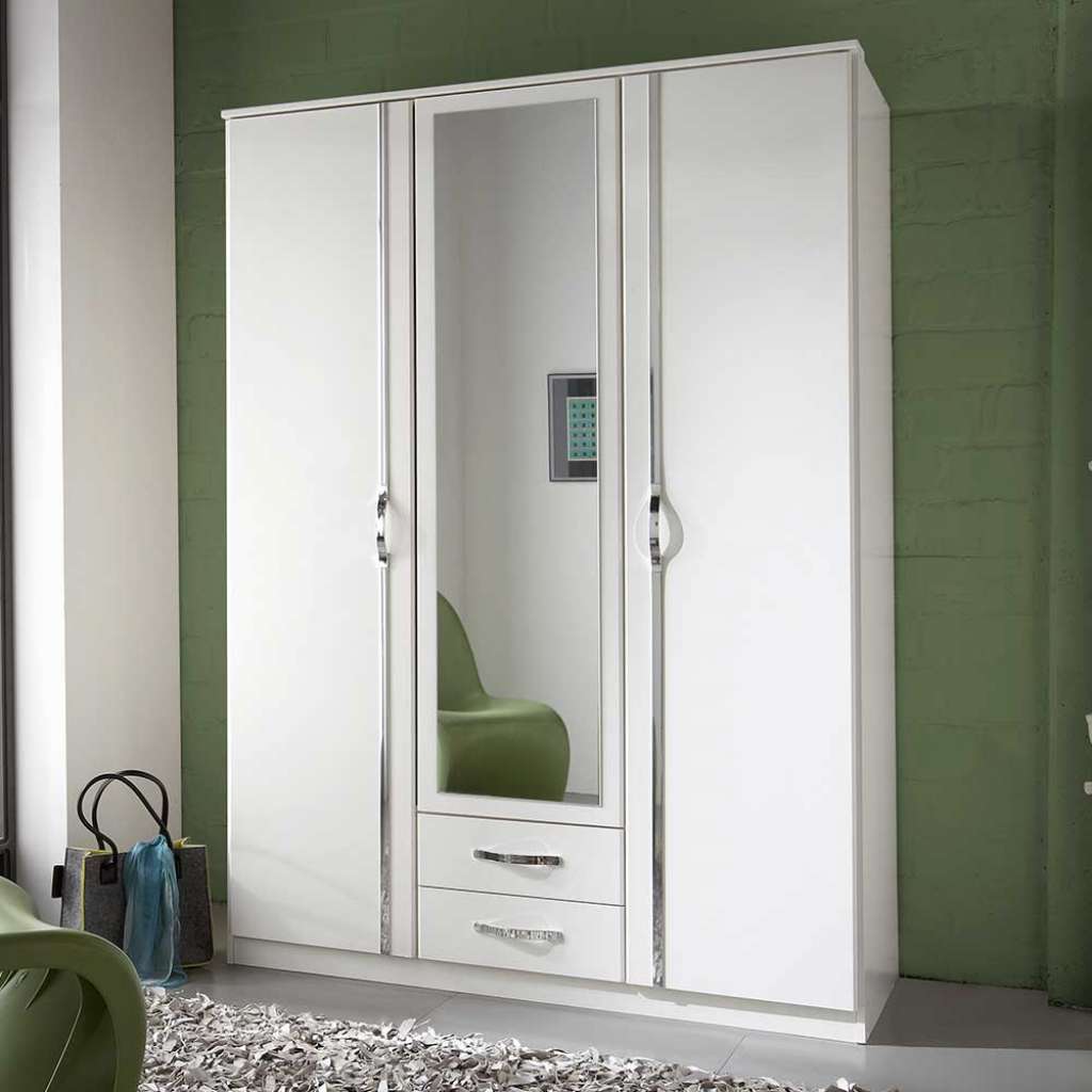 Kleiderschrank Jugendzimmer mit Spiegel in Weiß 135 cm breit
