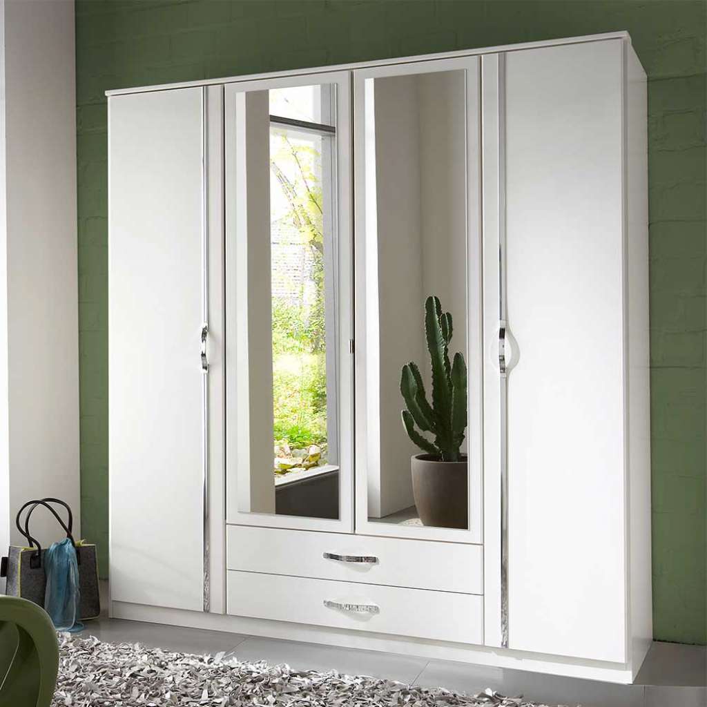 Weißer Drehtürenkleiderschrank mit Spiegeltüren Made in Germany