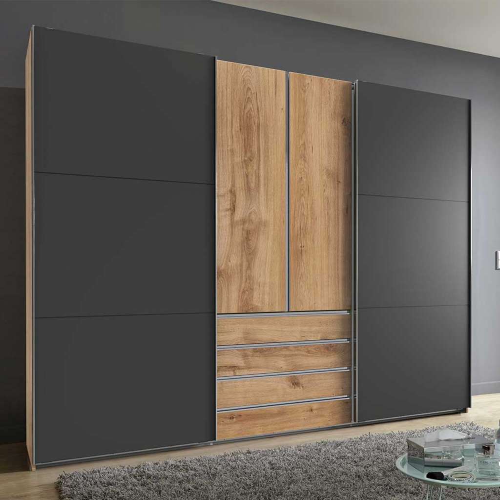 Schrank Schlafzimmer 300 cm mit vier Schubladen Dreh- und Schiebetüren