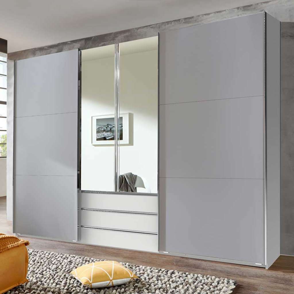 Kleiderschrank mit Spiegeltüren in Lichtgrau & Weiß Made in Germany