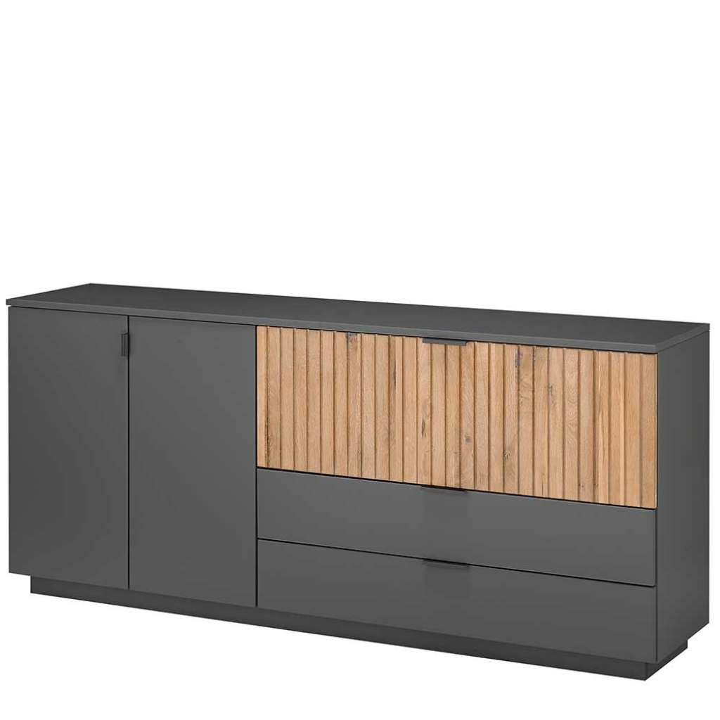 Sidebord in Eiche Bianco und Anthrazit drei Schubladen und zwei Türen