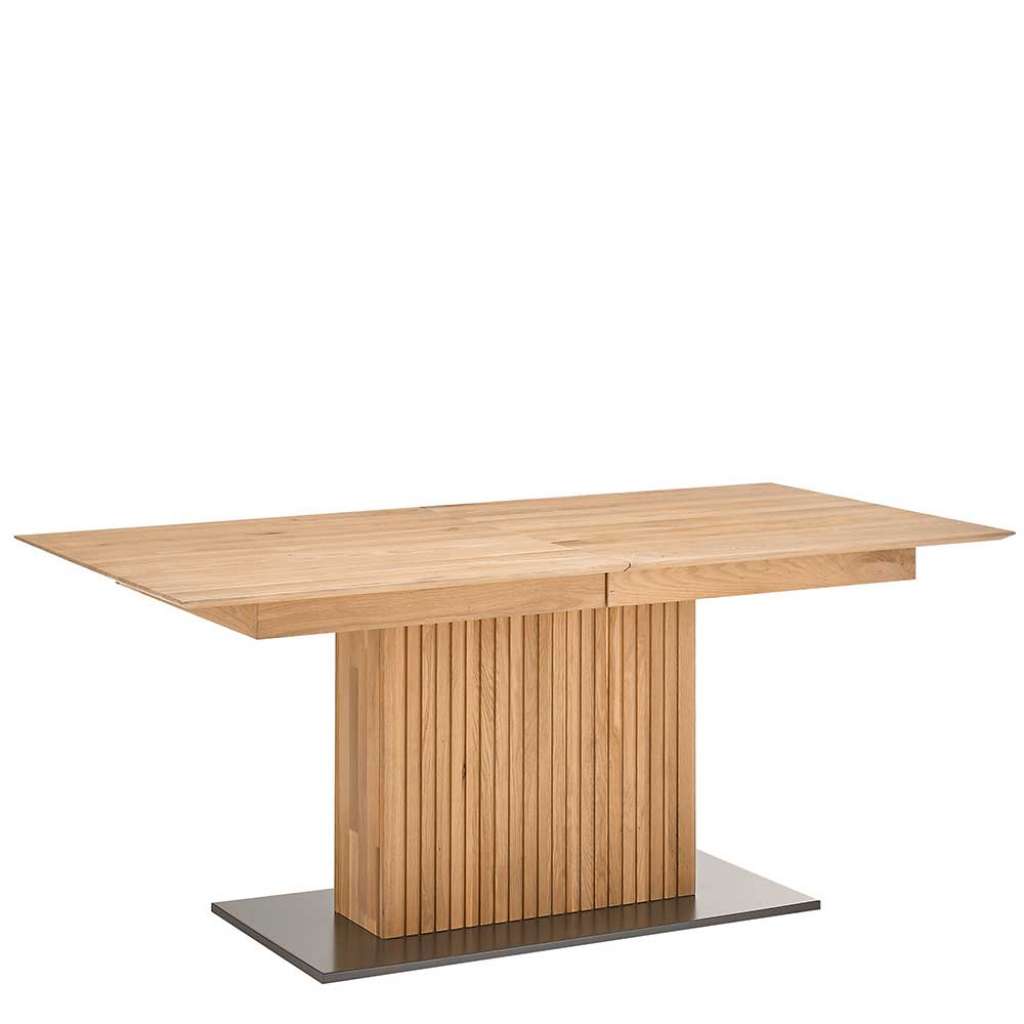 Ausziehtisch massiv in Eiche Bianco zwei Einlegeplatten