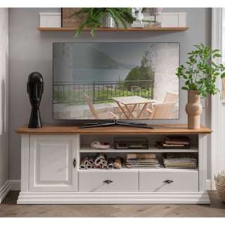 Landhaus TV Sideboard in Eichefarben und Weiß 178 cm breit