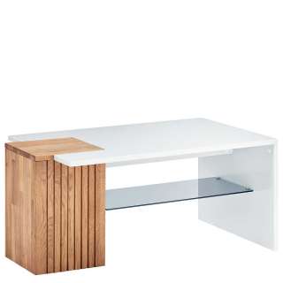 Designcouchtisch in Eiche Bianco und Weiß 110x50x65 cm