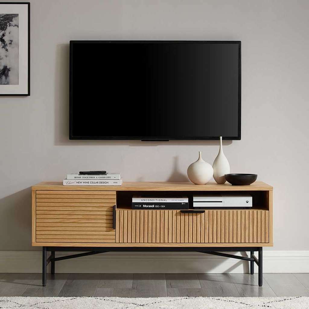 Fernsehboard Skandi Stil mit offenem Gerätefach 120 cm breit
