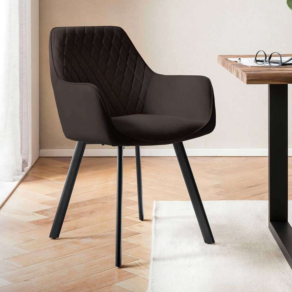 Samt Esszimmerstuhl Set in Braun und Schwarz 46 cm Sitzhöhe (2er Set)