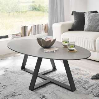 Wohnzimmer Tisch oval aus Keramik Sicherheitsglas und Metall