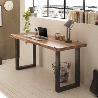 Schreibtisch mit Baumkante aus Akazie Massivholz Metall