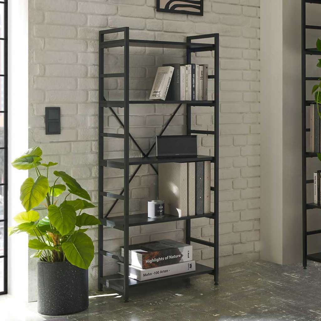 Industriestil Buecherregal in Schwarz 60 cm breit - unterschiedliche Höhen