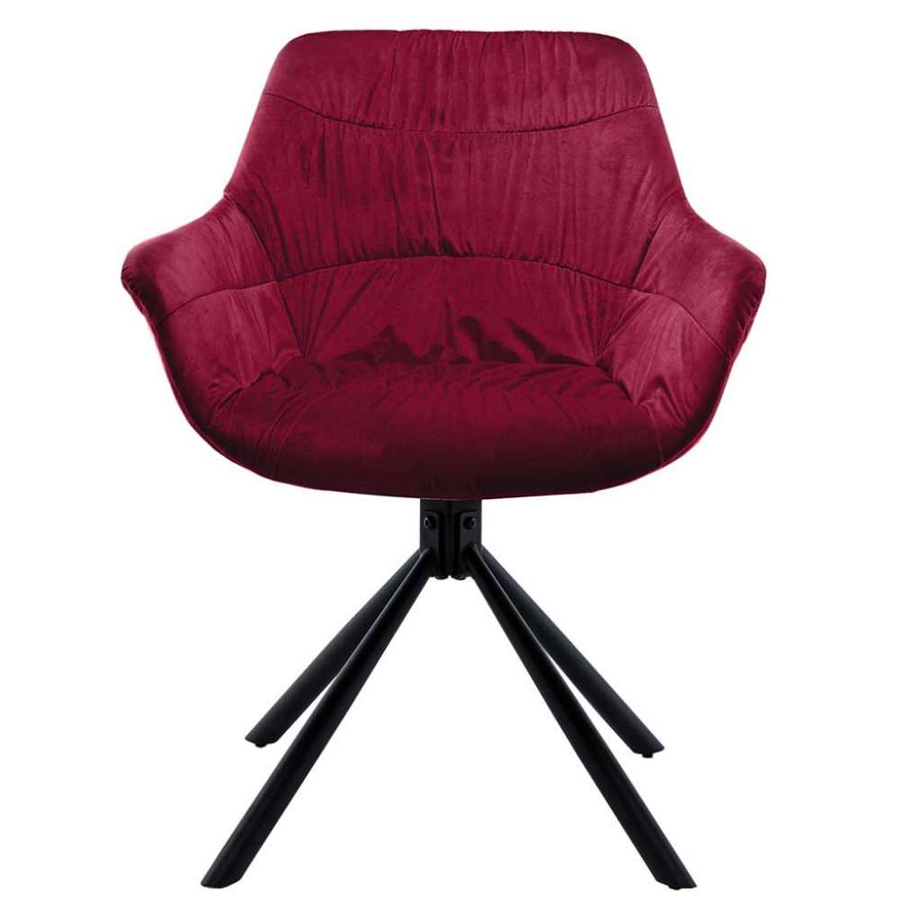 Armlehnstuhl Bordeaux Samt mit Gestell aus Metall drehbar
