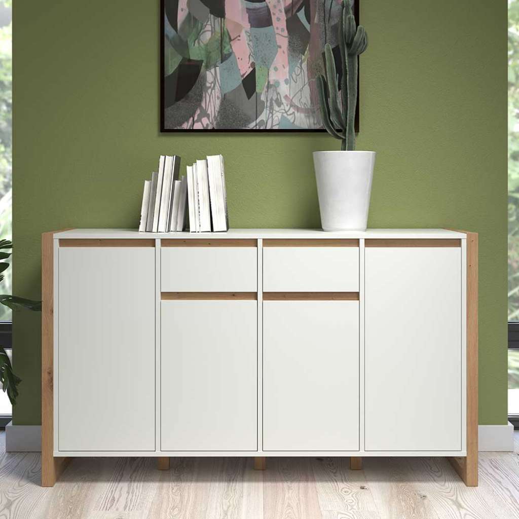 Sidebord Skandi Stil in Wildeichefarben und Weiß Bügelgestell