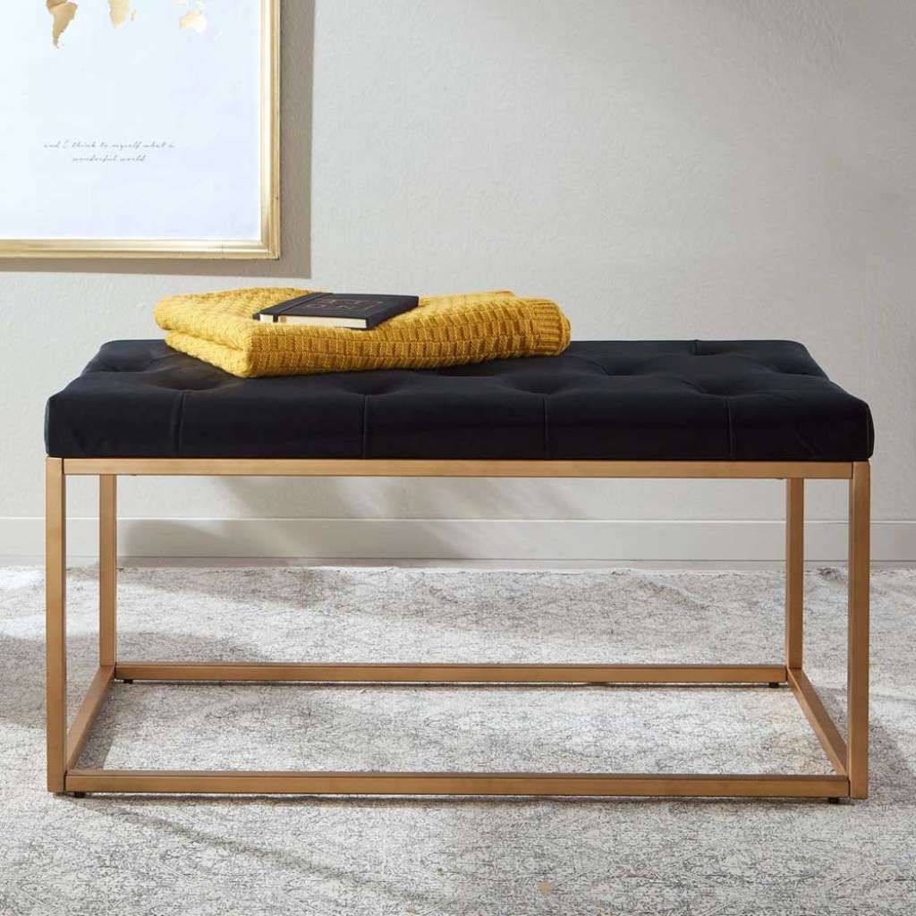 Sitzbank mit Metallbügelgestell in Schwarz und Goldfarben 46 cm hoch