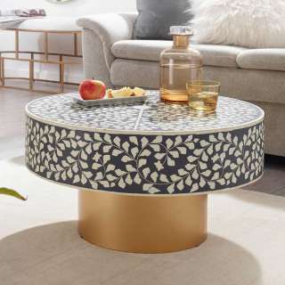 Couchtisch mit Blatt Muster im Retrostil 60 cm Durchmesser