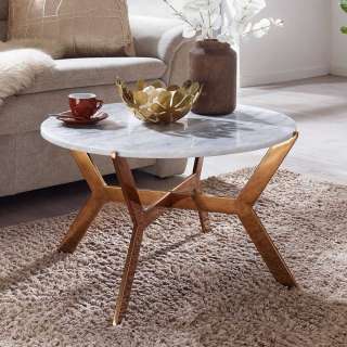 Runder Wohnzimmertisch in modernem Retro Design Marmorplatte