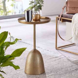 Goldener Beistelltisch aus Aluminium Hammerschlag Optik