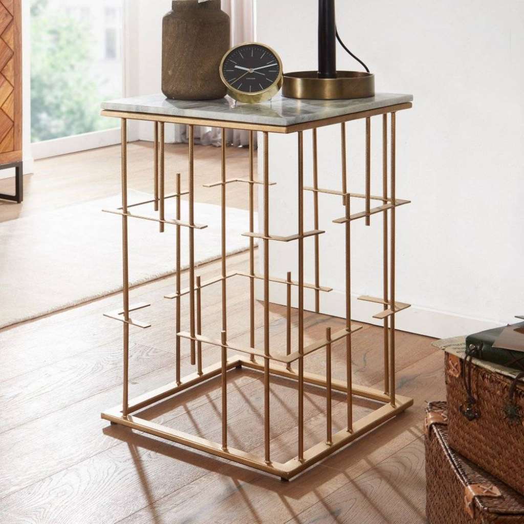 Telefontisch mit Marmorplatte Weiß Hellgrau Goldfarben