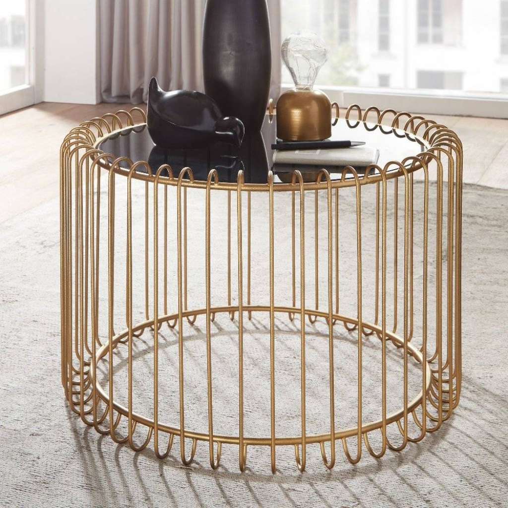 Moderner Couchtisch in Goldfarben schwarzer Glasplatte