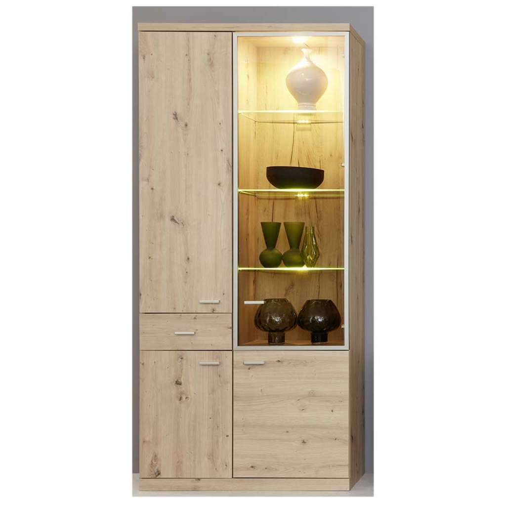 Vitrine inklusive Beleuchtung in Wildeichefarben 200 cm hoch