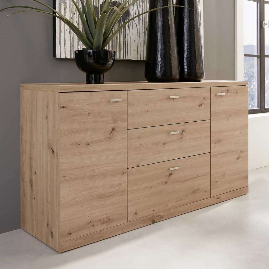 Esszimmersideboard modern in Wildeichefarben drei Schubladen