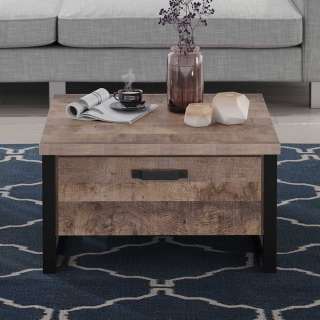 Quadratischer Couchtisch im Industry und Loft Stil zwei Schubladen