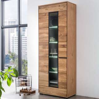 Große Schrank Vitrine Eiche teilmassiv 70x196x40 cm